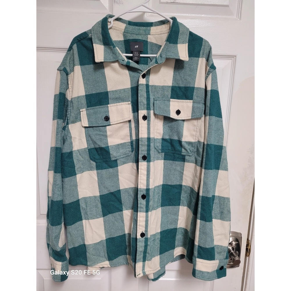 Mens Hiking Long Sleeve Plaid Button Up Grunge Y2K Style Work Shirt Size XXL